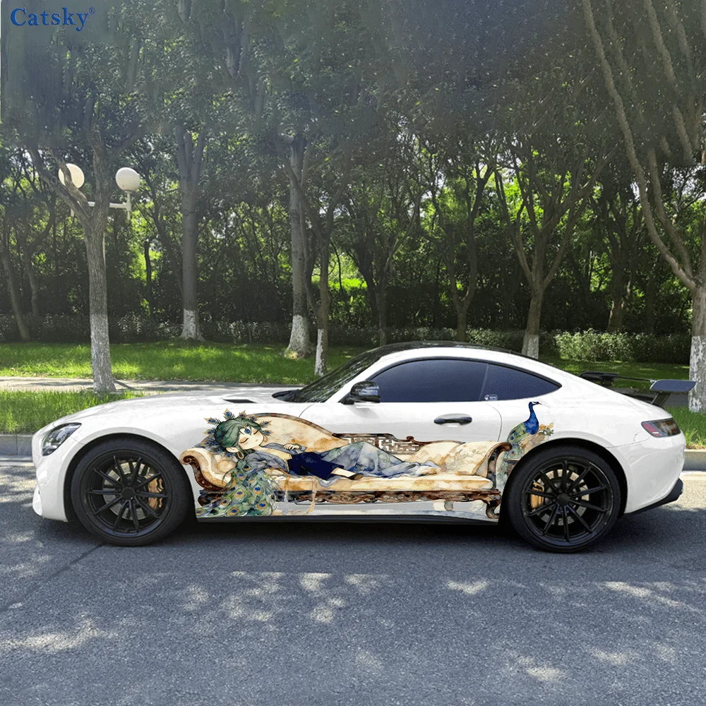 

Peacock Little Noble Lady Creative Pattern Stickers Car Body Door Side Fashion Stickers Two Decorative Sheets Suitable for All C