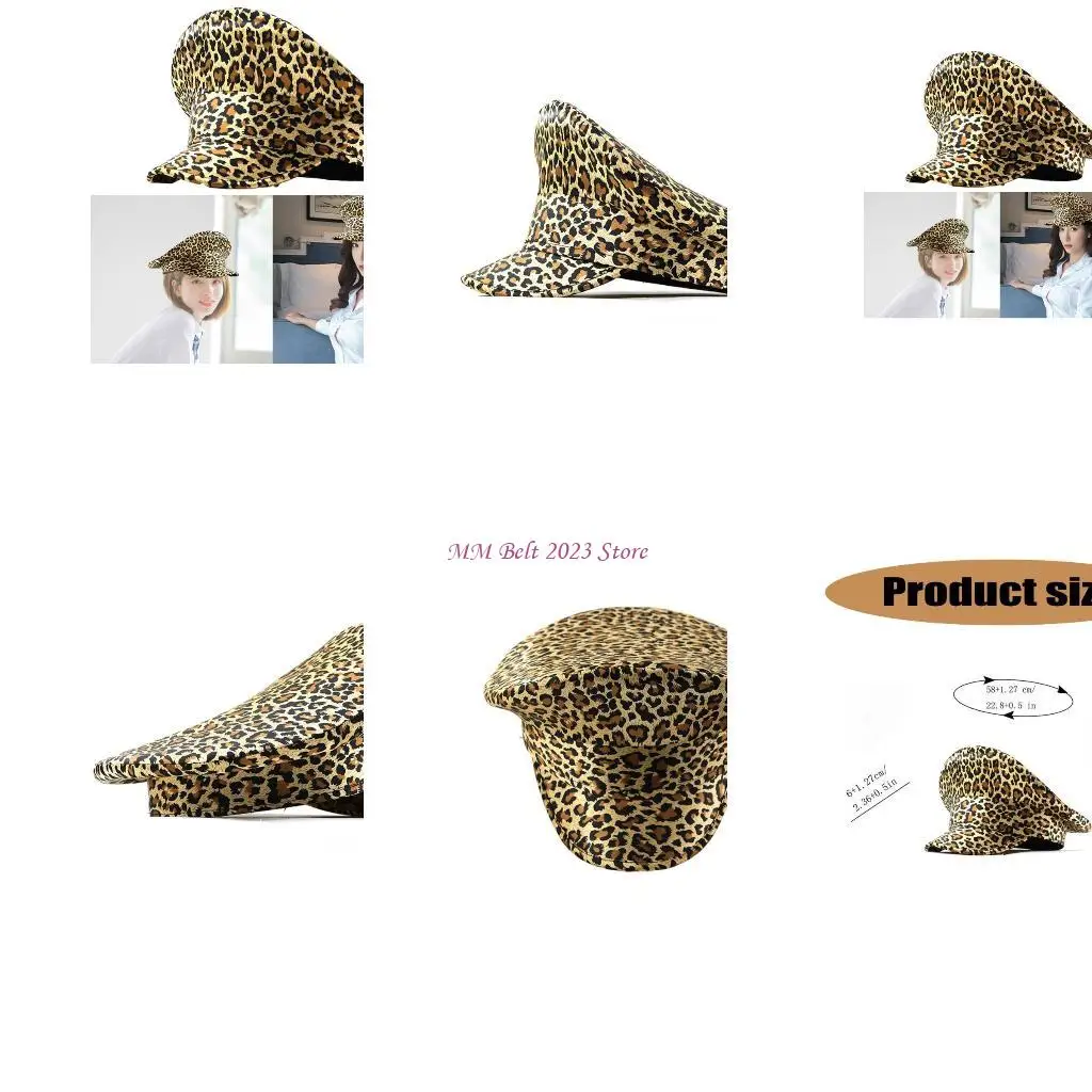 

49ME Hat Leopard Print Captain Hat Sailor Hat for Music Festivals Dancer