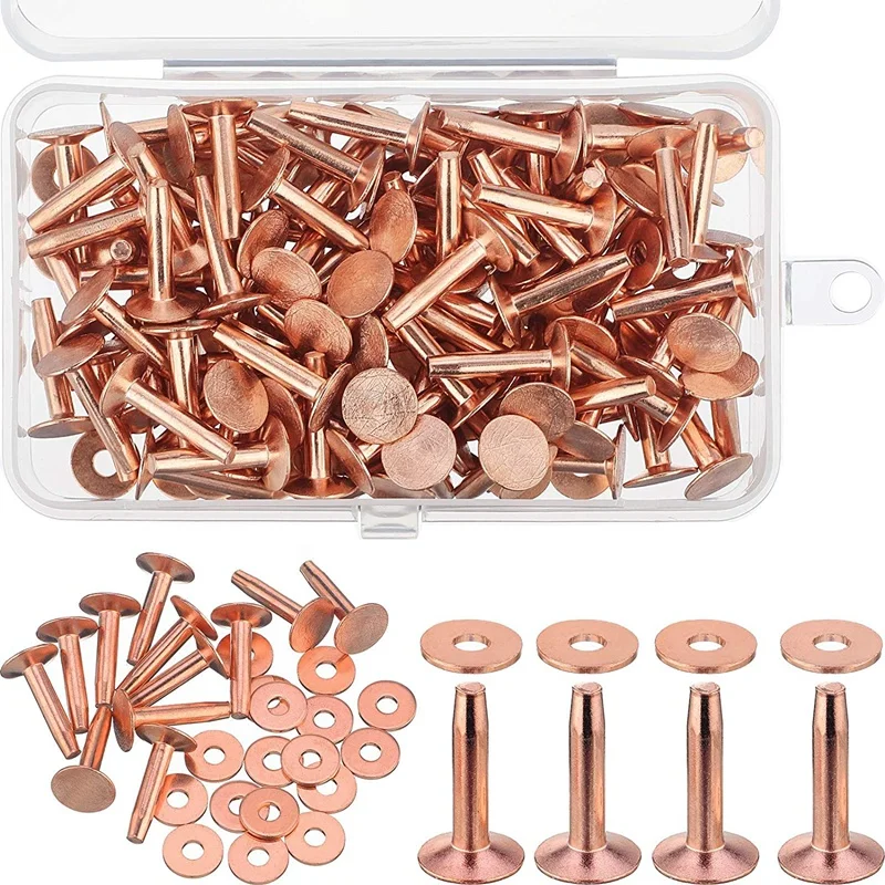 100 Sets Copper Rivets And Burrs Washers Leather Copper Rivet Fastener For Collars Leather DIY Craft Supplies