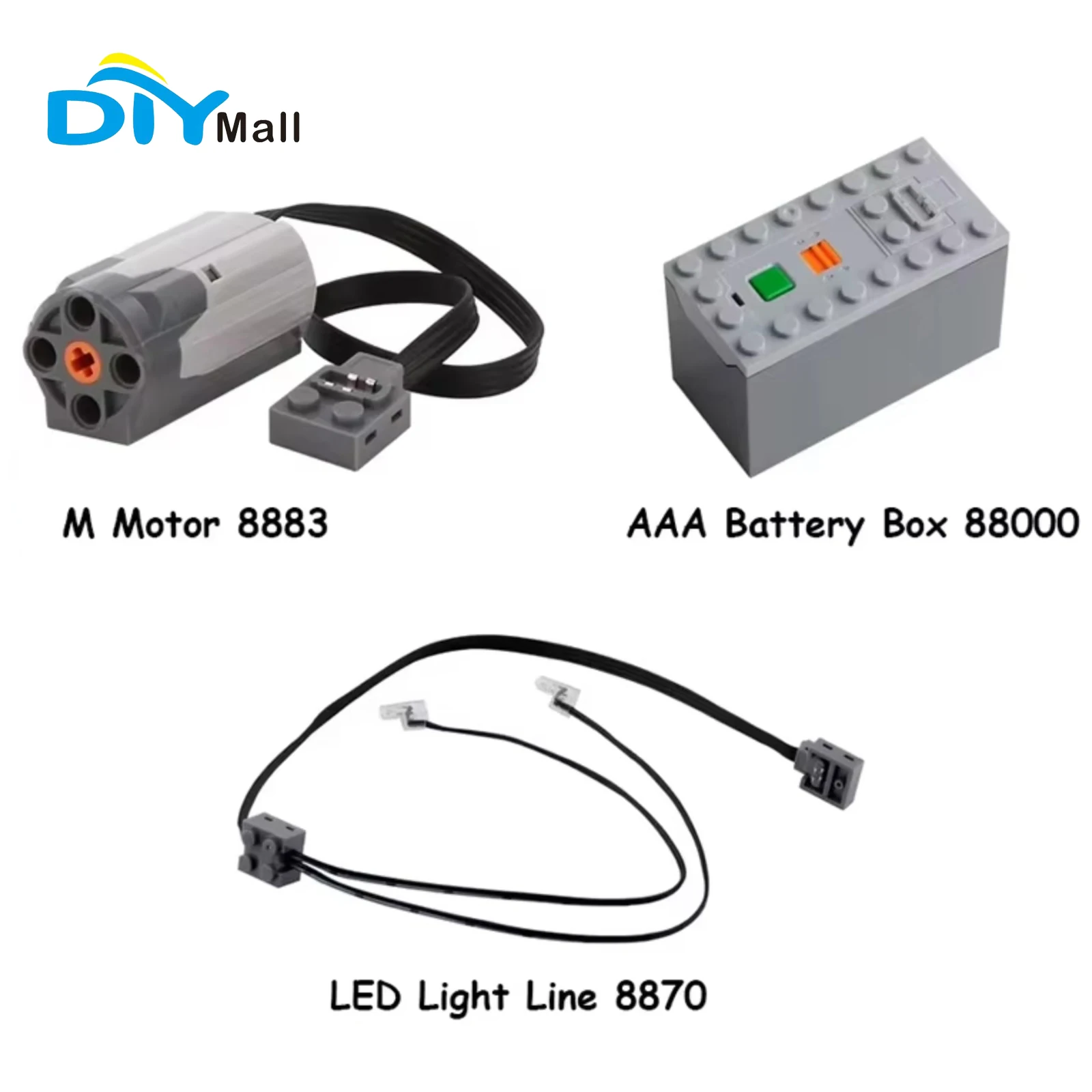 

MOC Power Up Kit 3PCS 8883 Motor + 8870 LED Light + 88000 Battery Box for legoeds Technic High-Quality Building Accessories