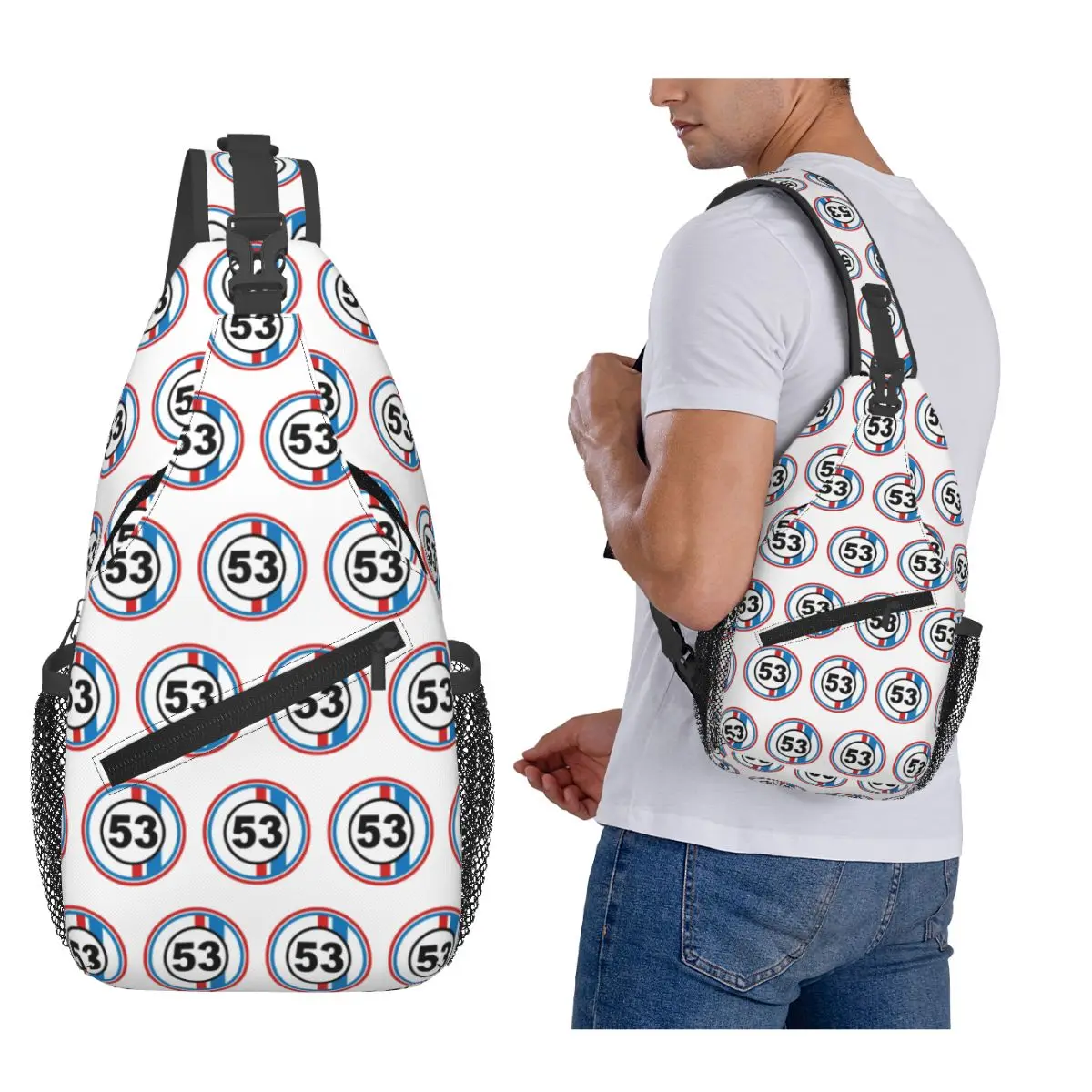 

Herbie Cnumber 53 The Love Bug No Chest Bag Men Sling Crossbody Backpack Chest Bag Traveling Hiking Daypack Shoulder Bag