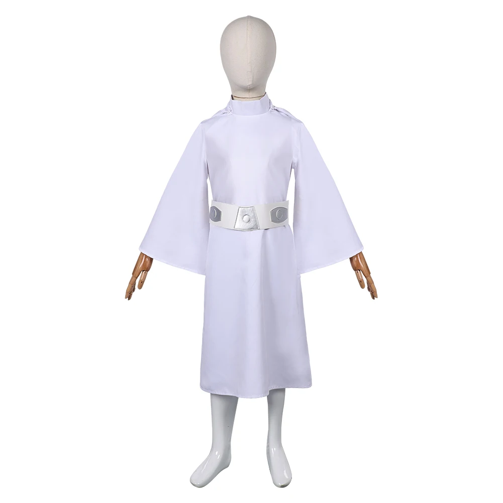 Kids Leia Cosplay Princess Dress Costume Space Battle Roleplay Children Robe Hat Wig Belt Outfits Halloween Carnival Party Suit