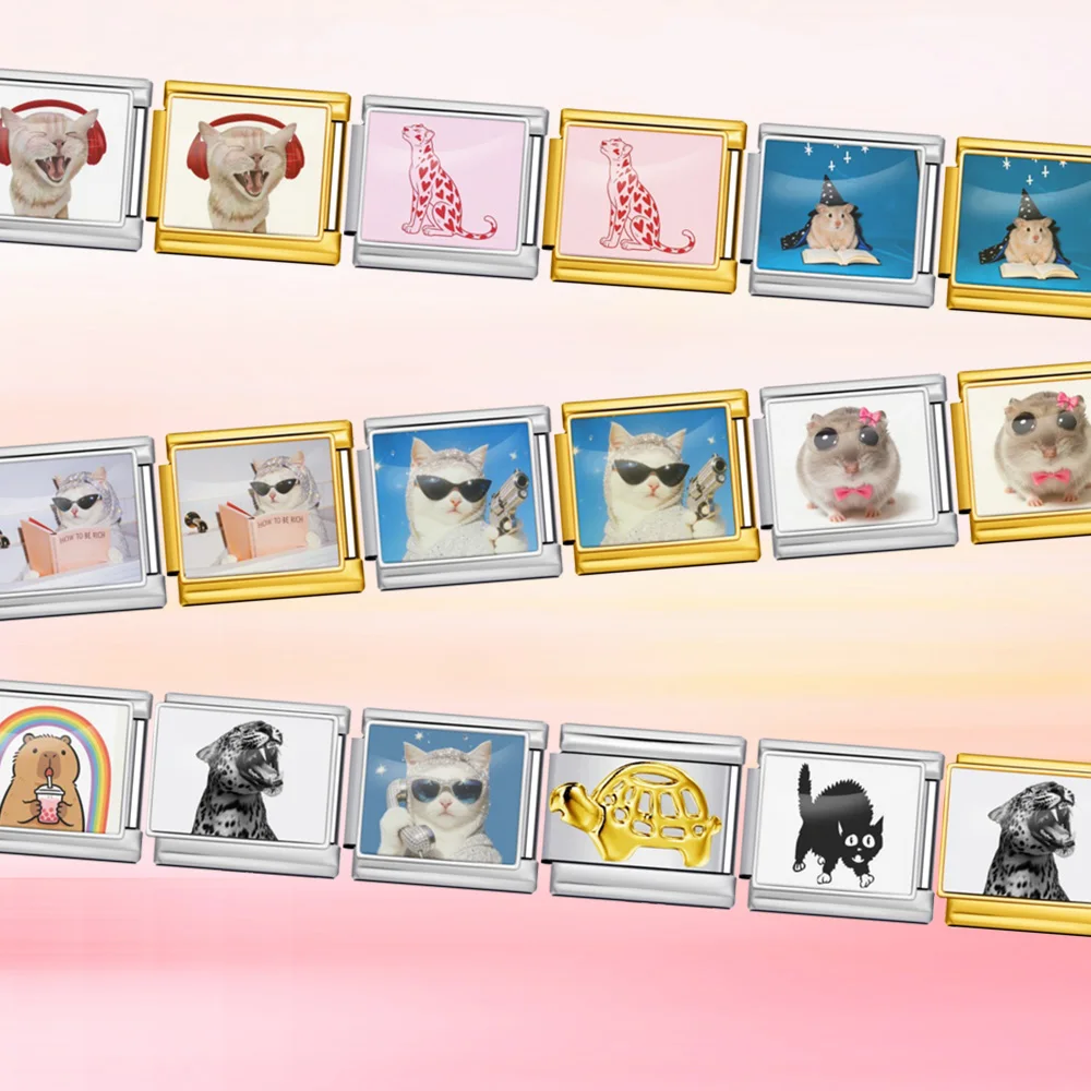 gemosa-9-мм-дизайн-pet-series-Итальянский-браслет-из-нержавеющей-стали-Изготовление-звеньев-Красочный-кролик-Леопард-Собака-Тигр-Очаровательные-ювелирные-изделия-diy