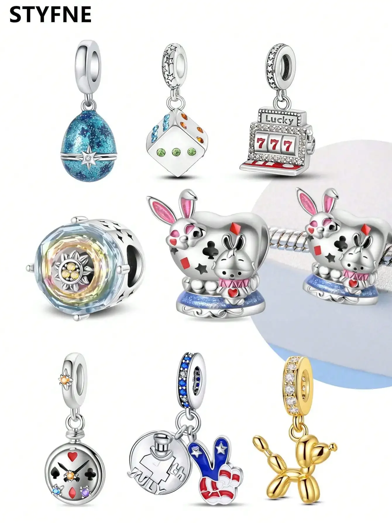 925er Silber vergoldet Original Charms Wonderland Dreaming Rabbit Uhr Perlen für Armband Damen Schmuck Geschenk