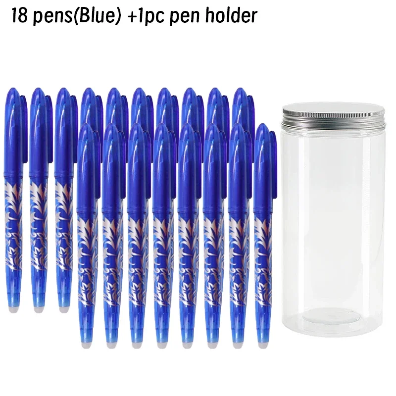 

18pcs 0.5mm Erasable Pen with jar Set Gel Pen Erasable with Pen Holder Washable Handle for School and Office Writing Stationery