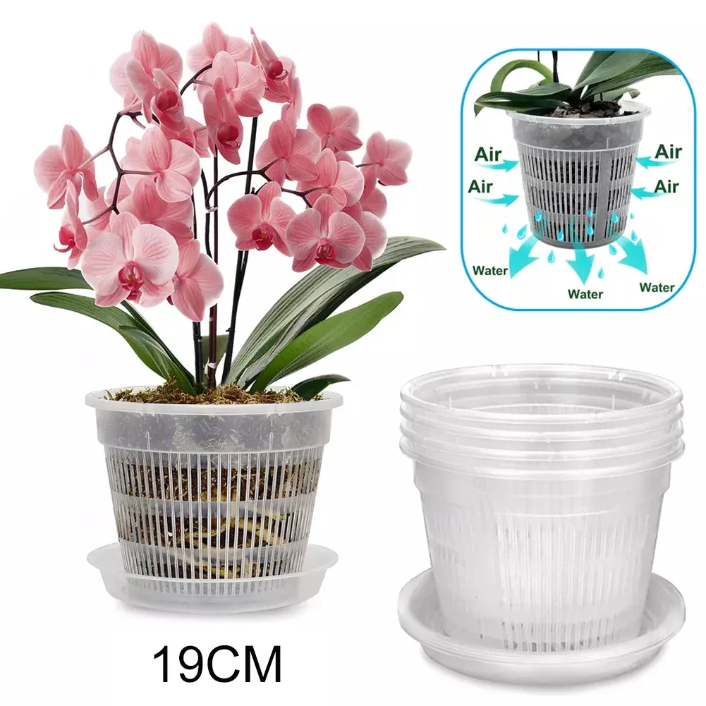 

5pcs Orchid Pot With Saucers Plastic Clear Flower Plant Repotting Pot With Holes Growth Gardening Tools