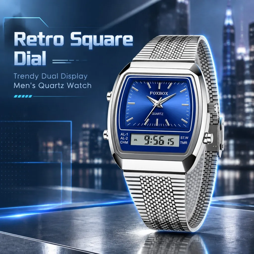 FOXBOX 2026 New Digital Men Watches Luxury Fashion Dual Display Time For Mens Women Outdoor Week Waterproof Quartz Wristwatch