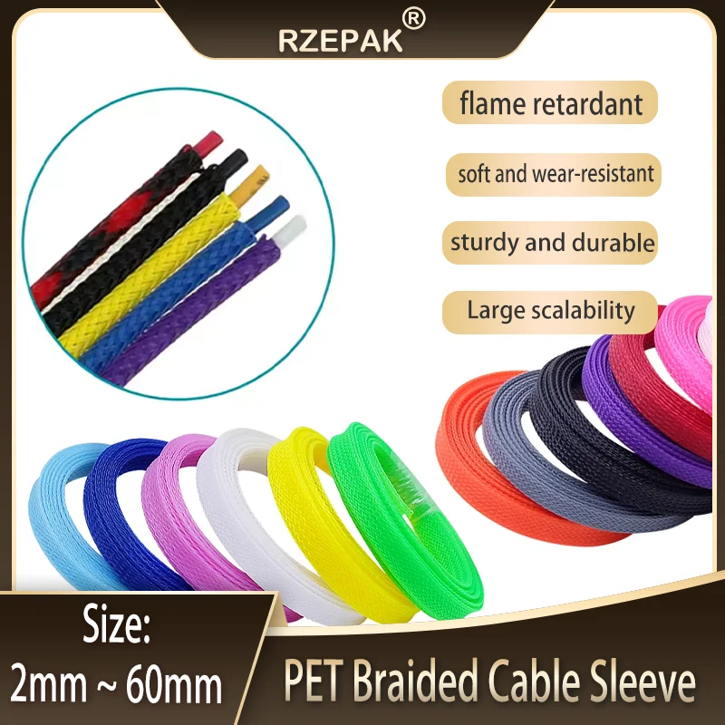 

5m ID3~60mm PET nylon braided cable conduit is flame retardant and wear-resistant, used for wire protection and cable organizer