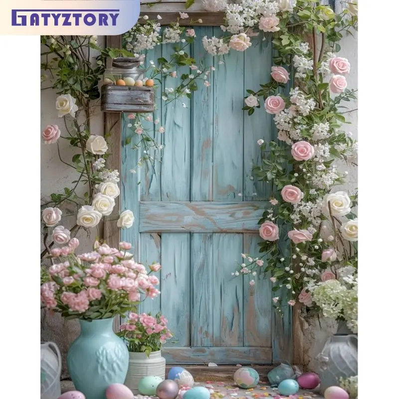 

GATYZTORY Flower Door Oil Painting By Numbers Kits For Adults 60x75cm Home Decor Hand Paint Acrylic Oil Drawing Wall Art