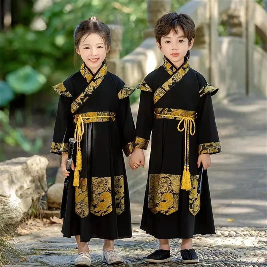 Kinderen Borduur HanFu Oude Student Kostuum Jongen Meisje Party Voeren Fotografie Jurk Baby Traditionele Chinese Nieuwjaar Kleding