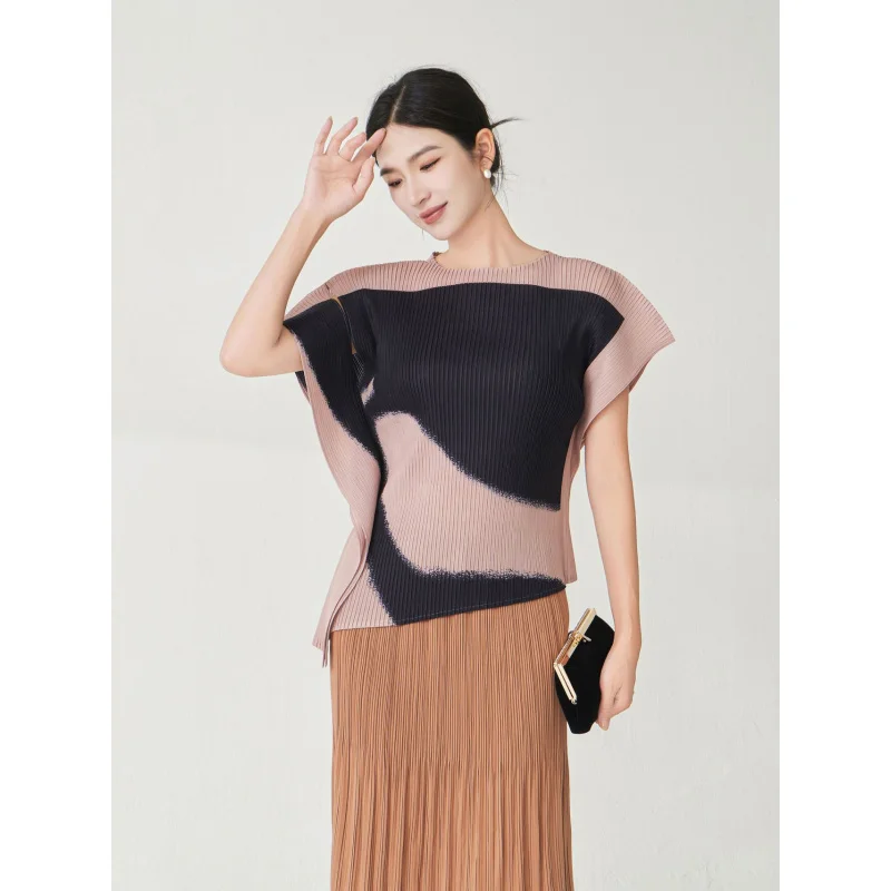 

Miyake PLEATS PLEASE T-Shirt Women: Asymmetric Cut Premium Top | Loose Fit Summer Shirt | Boutique Quality【2577zsj-25SY1113C】