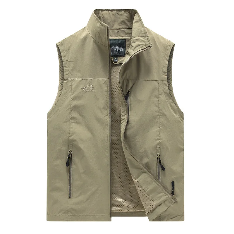 Men Motorcycle Vest Multi-pocket Zipper Sweatshirt Sleeveless Jacket Spring Summer Outdoor Quick-drying Tactical Vest Biker New