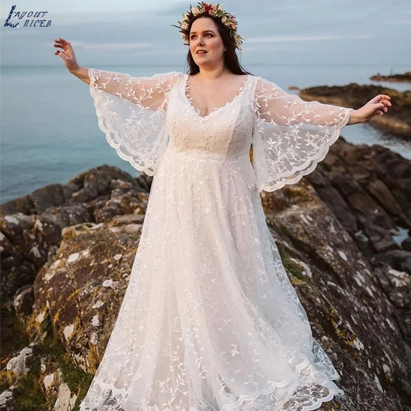 Plus Size Strand Trouwjurk Boho Bat Wings Bridal Jurken Voor Vrouwen 2022 Vestido De Novia Wedding Party Gown Voor bruid ElegantePlus Size Strand Trouwjurk Boho Bat Wings Bridal Jurken Voor Vrouwen 2022 Vestido De Novi