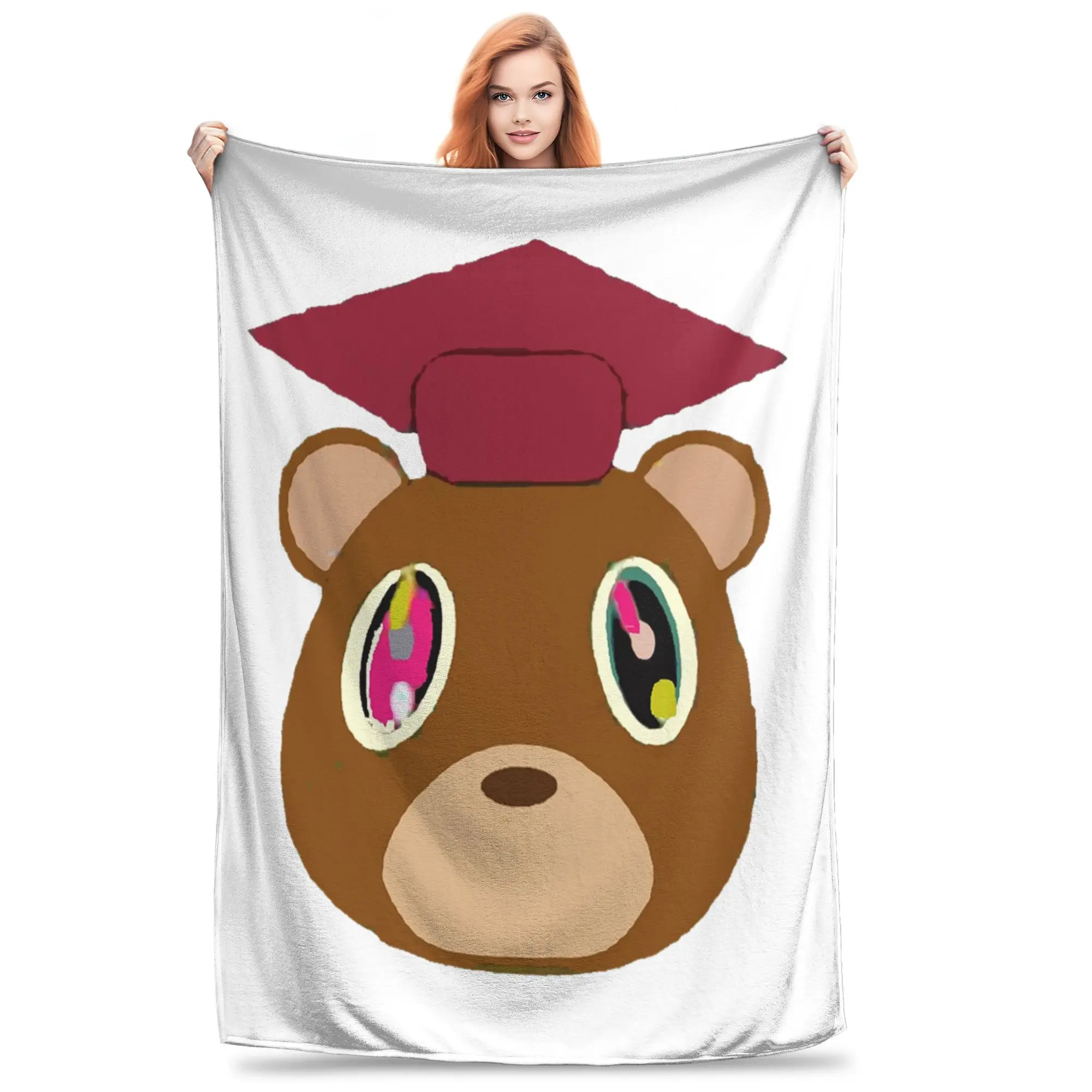 Kanye West Dropout Bear Chicago Vintage Graduation Blankets Soft Warm Flannel Throw Blanket Bedspread for Bed Living room Picnic