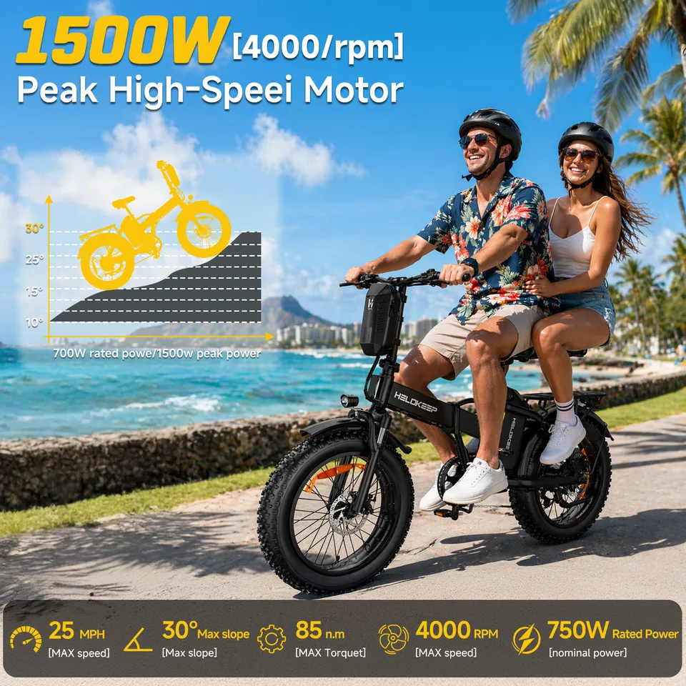 750W Motor Electric Folding bike 20" Fat Tires 48V 25Ah City bike for Adults image 2