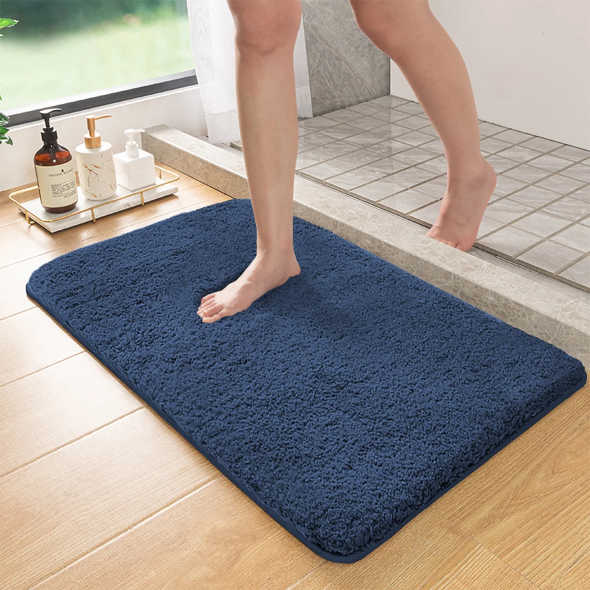 Langflorige, saugfähige Badezimmermatte, flauschige Fußabtropfmatte für die Dusche, rutschfeste Toilettenmatte, Eingangsmatte – Detail 9
