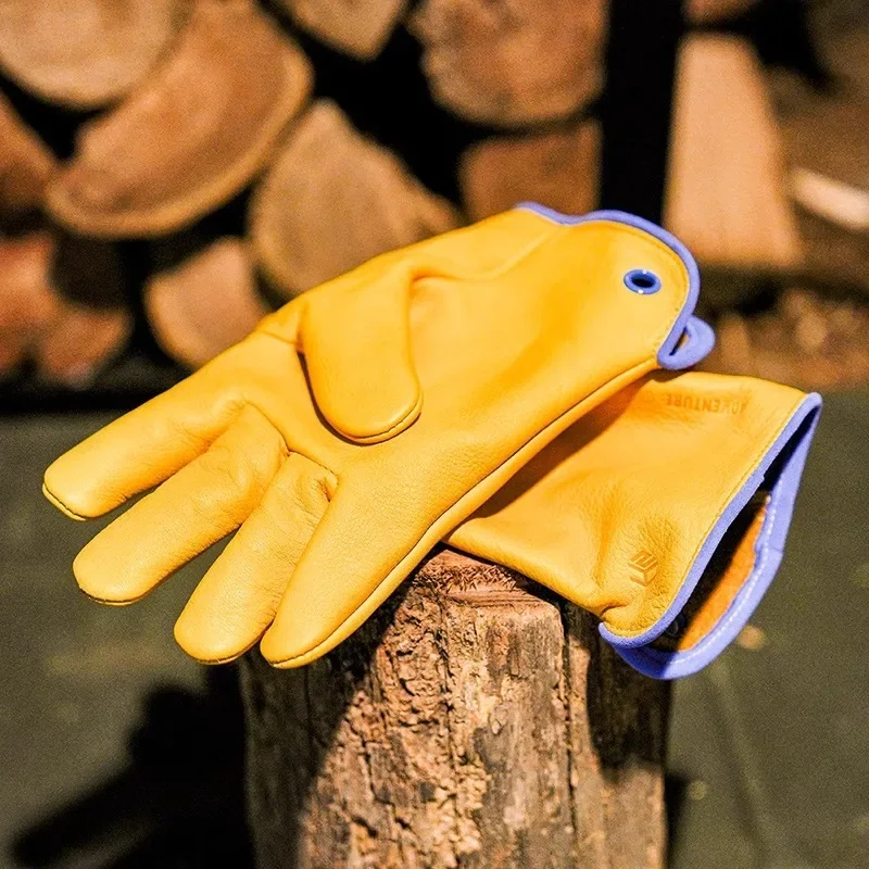 American-Style Cowhide Work Gloves: Ideal for Outdoor Camping & Sports, with Warmth, Windproof, Cold-Proof & Anti-Scald Features