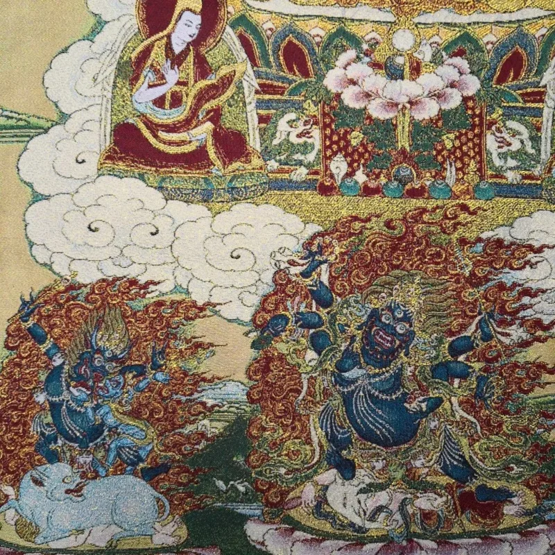 Thangka-シルクの刺embroidery,36インチ,チベットのトランペット