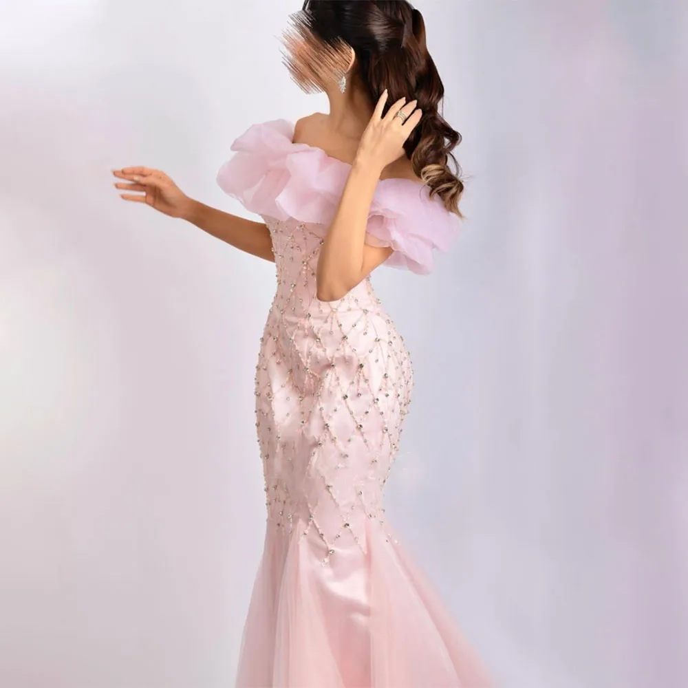High Quality Customized Strapless Floor Length Beaded Off Shoulder Mermaid Sweep Vestidos Elegantes Para Mujer Para Una Boda