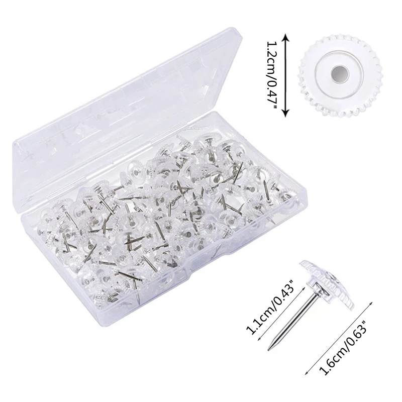 100pcs Decorative Pushpins Set Small Clear Thumb Tacks Set Box Sealed for Ideal for Adults Displaying File Photo Dropship