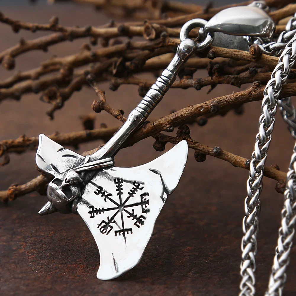 Pendentif tête de hache Viking Vintage pour hommes, Style nordique, en acier inoxydable, casque, collier, bijoux à la mode, cadeau, vente en gros