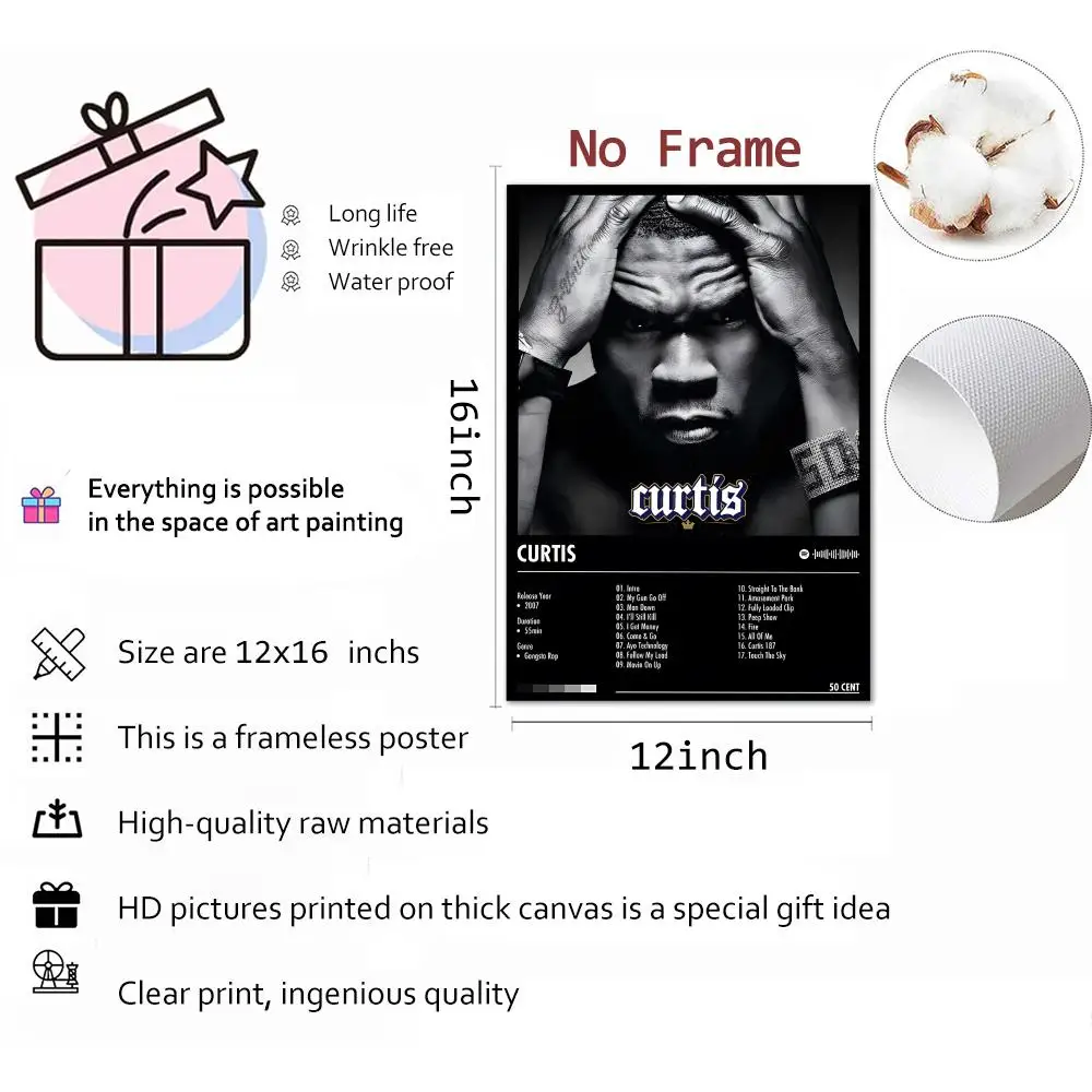 مغني الراب 50 C-Cents المغني اللوحة الخط قماش HD ملصق جدار الفن الداخلية المدخل ديكور المنزل هدايا العيد