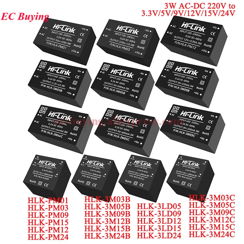 HLK-PM01 PM03 PM09 PM12 PM15 PM24 3M03B 3M05B 3M09B 3M12B 3M24B 3W AC-DC 220V do 3.3V/5V/9V/12V/15V/24V Rozłącznik izolacyjny zasilania