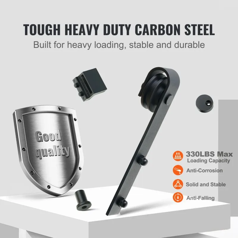 8/10FT Sliding Barn Door Hardware Kit 330LBS Heavy Duty Barn Door Track Kit for Double Doors W/ Smooth & Silent Pulley