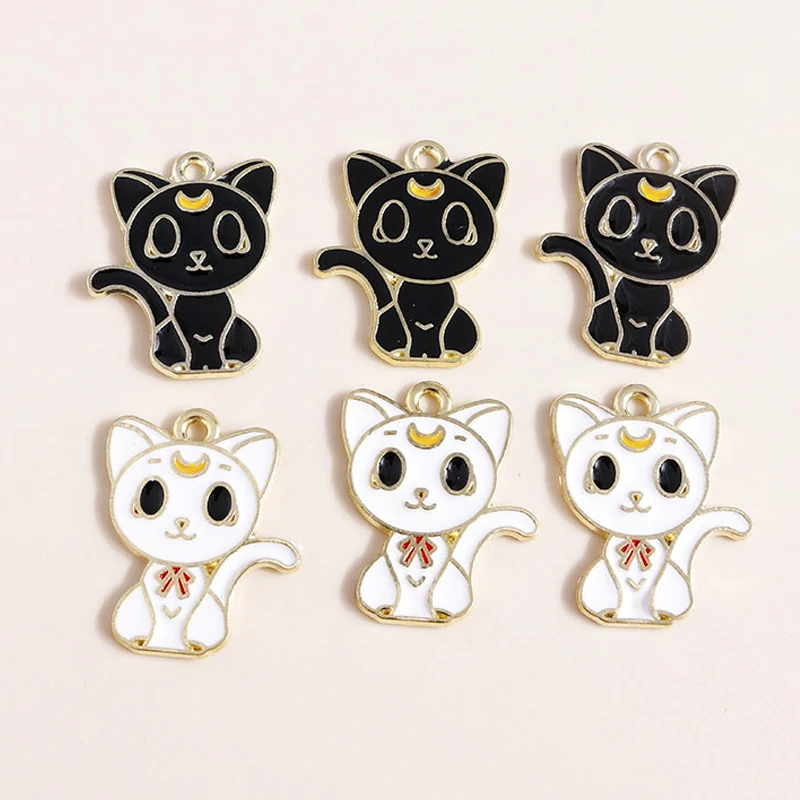 10 stücke Emaille weiß schwarz Seemann Katze Charms Anhänger für Halsketten Ohrringe DIY hand gefertigten Schmuck Herstellung Zubehör