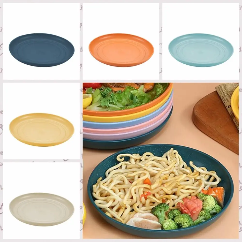 Kitchen Accessories Plastic Wheat Straw Plates Round Lightweight Dinner Plates 15cm Unbreakable Tableware Salad