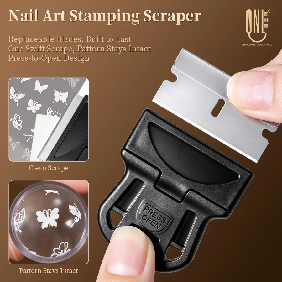 `Nail Art Stamping Scraper Replaceable Blade Press-to-Open Nail Stamp Template Scraper Manicure Gel Polish Clean Removal Tool`