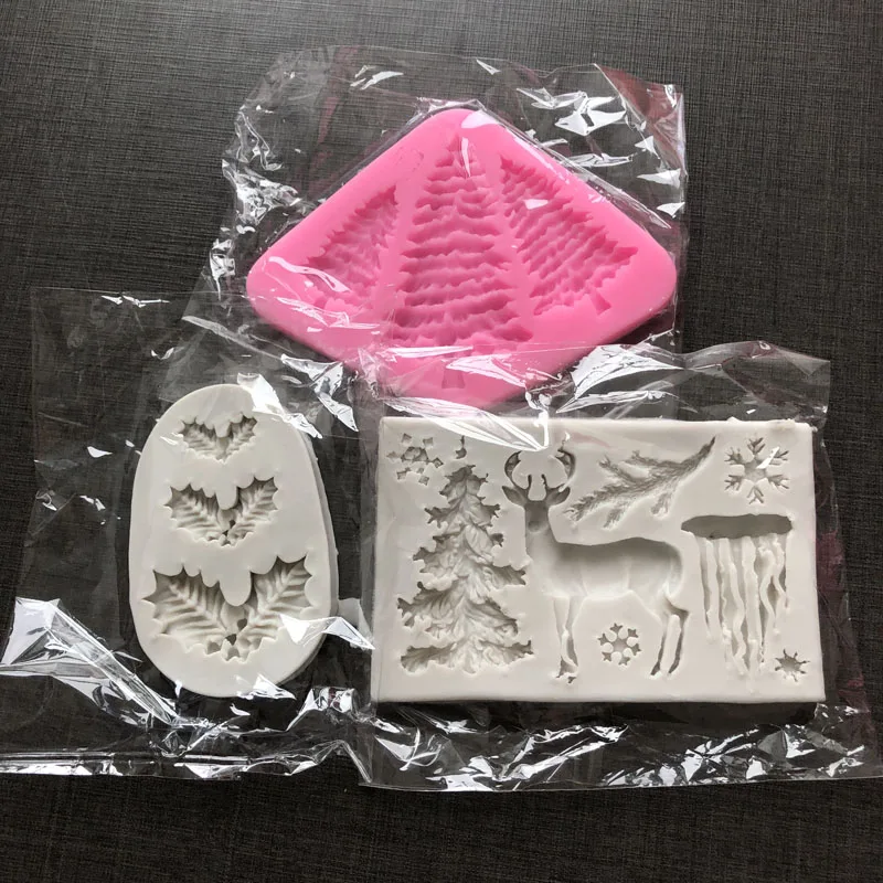 Silicone Resin Molds Christmas Tree Leaves Deer Fondant Mould Cake Decorating Tools Pastry Kitchen Baking Accessories