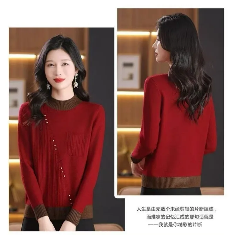 Moda ocidental cor combinando meia gola alta camisola espessada 2025 outono inverno novo topo solto camisola de malha