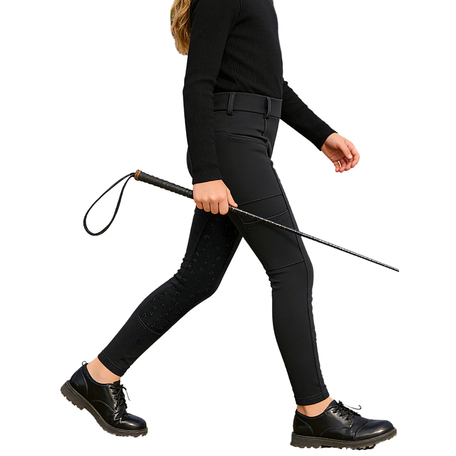 Youth Anti Slip Full Seat Equestrian Breeches with Pockets Stretchy Breathable for Horse Riding Golf Workout Training
