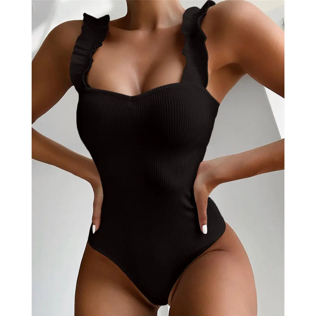 6 Farben, Rüschenbesatz, sexy Damen-Badeanzug, einteiliger Badeanzug, gerippter Badeanzug, Badebekleidung, Monokini V1668 – Detail 35