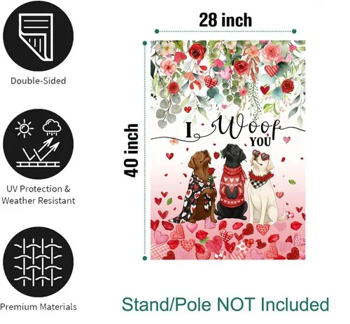 Dog Valentine House Flag 28 x 40 Double Sided Valentines Day Outdoor Decorati... PPZ