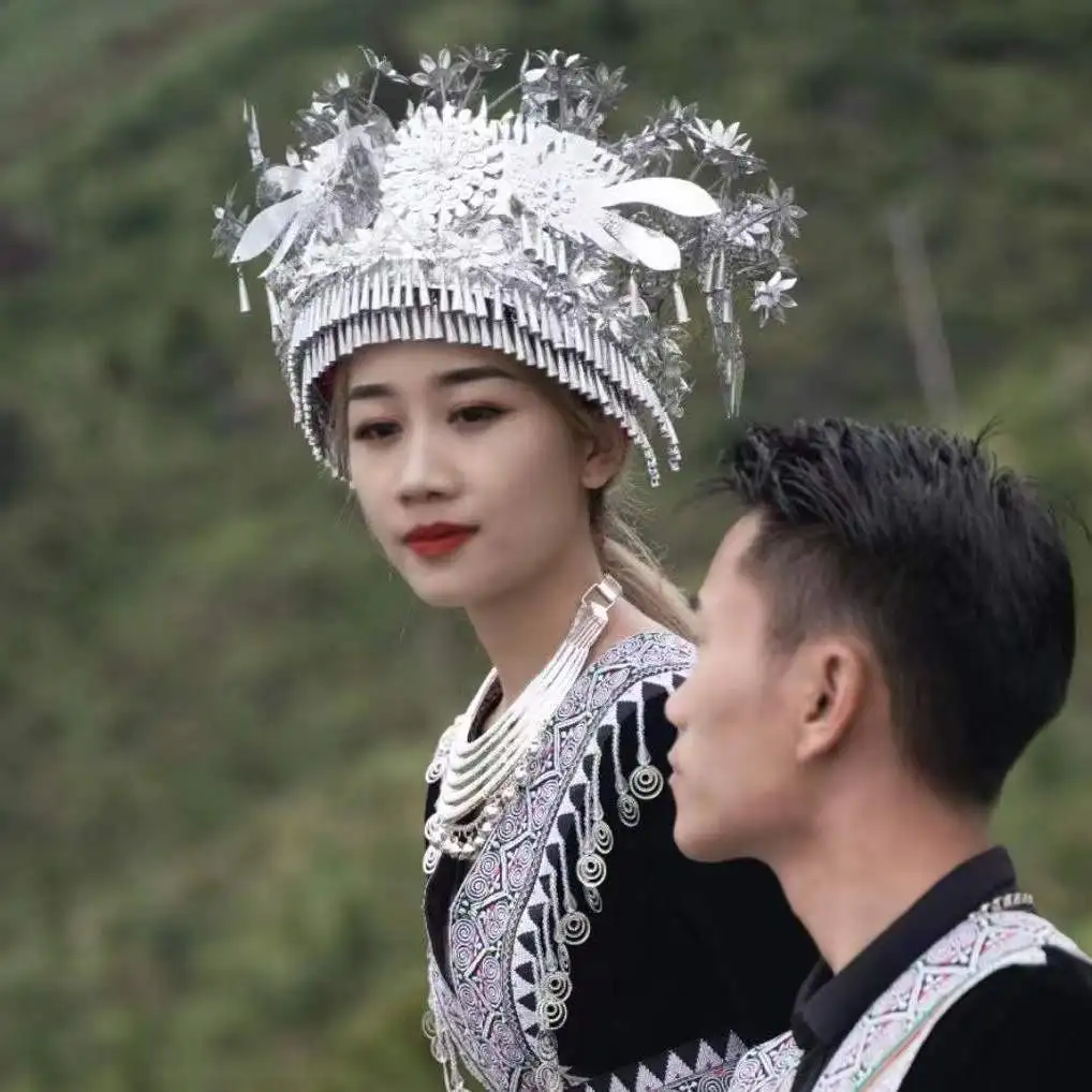 Hmong Miao Silver Headdress Vintage Hats For Women Princess Cosplay Studio Photography Supplies Singer Dancer Performance Hat