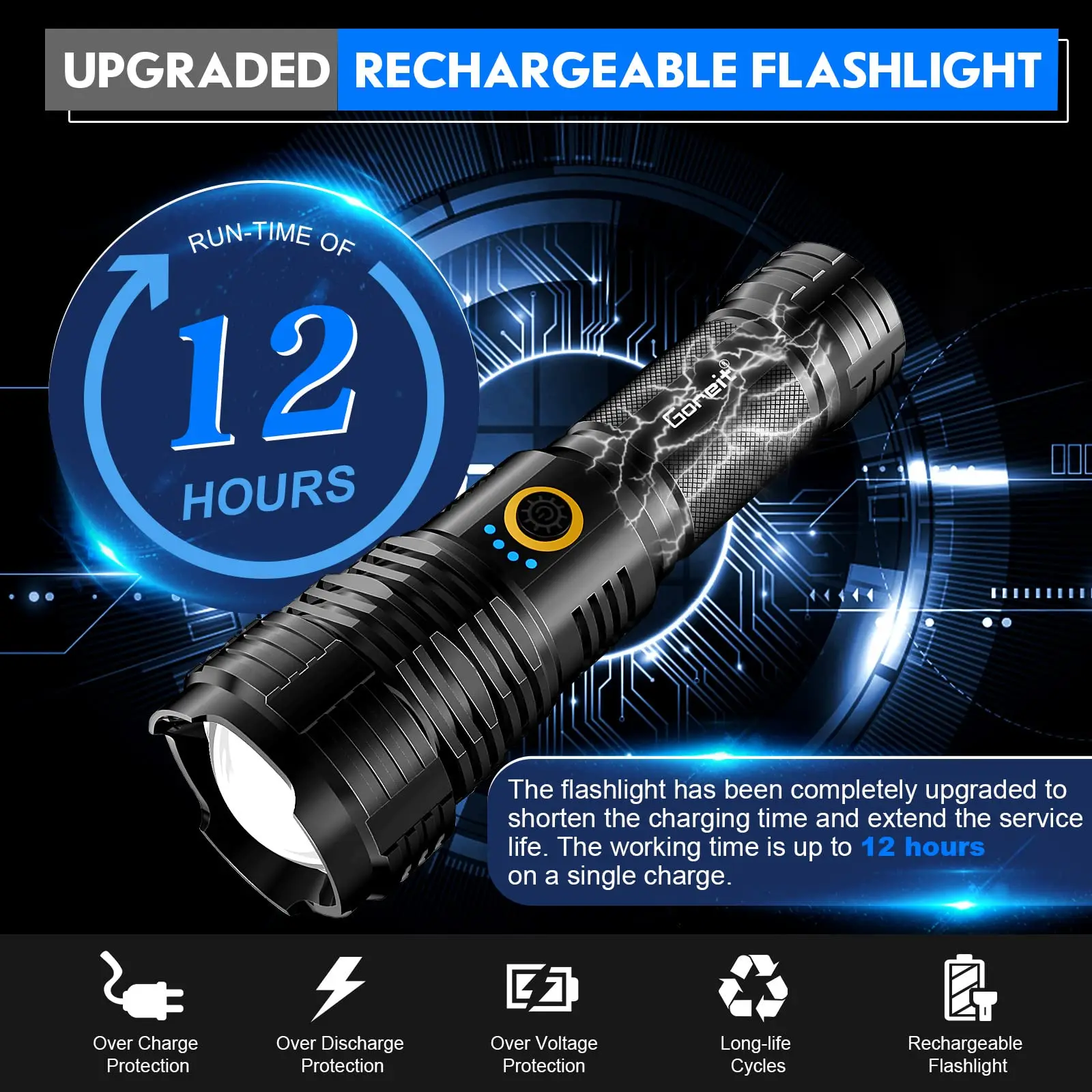 Flashlights LED High Lumens Rechargeable, 950000 Lumens XHP70.2 Super Bright Flashlight,Powerful Handheld Flashlight for Camping