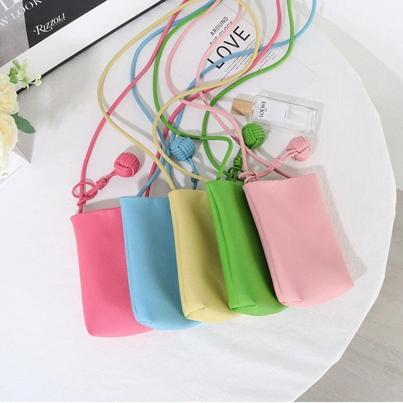 Candy Color Fashion All-match Soft Leather Mini Phone Bag Ladies Daily Cute Single Shoulder Crossbody Bag Key Coin Lipstick Bag