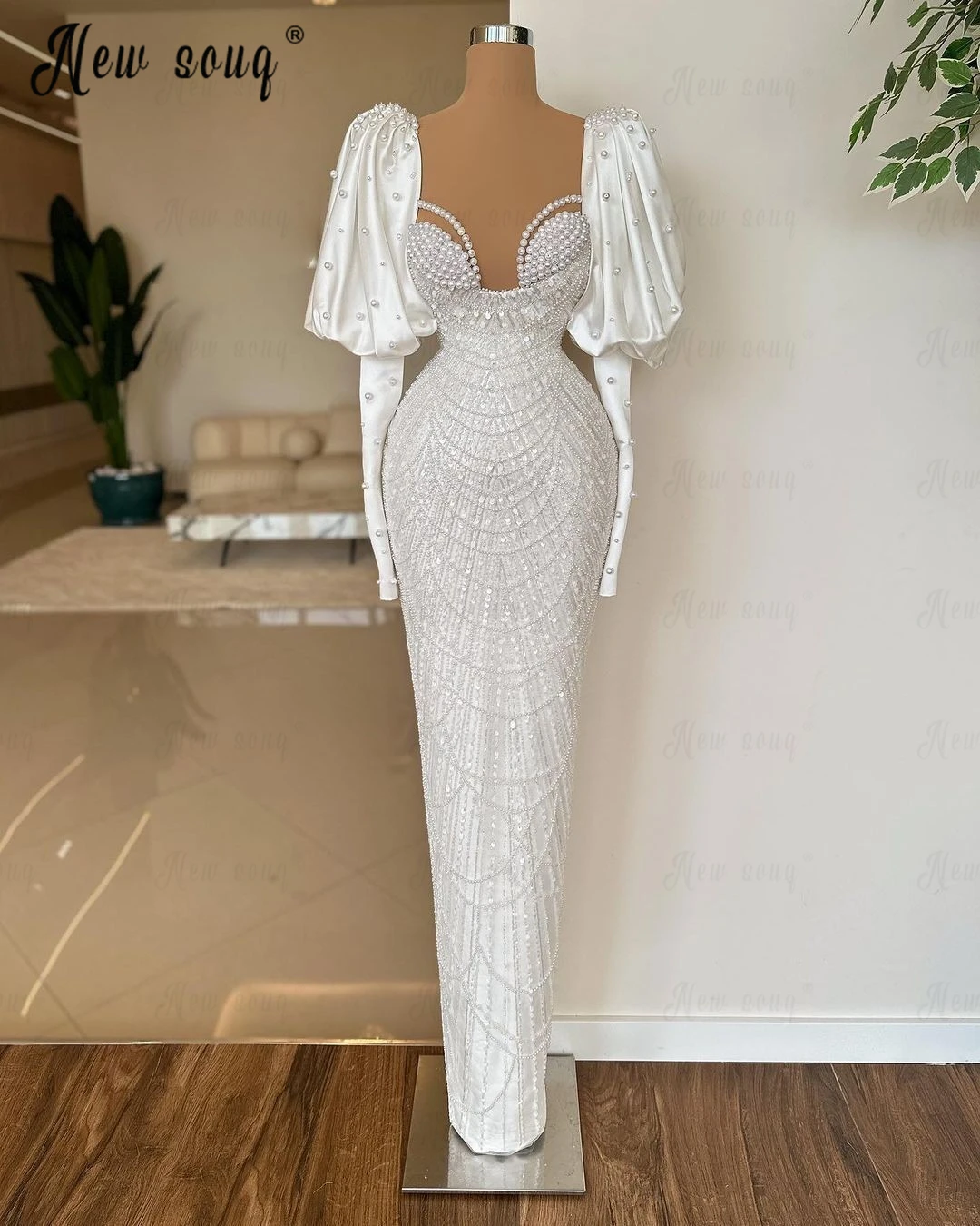 Romantic Beaded White Evening Dress Pearls Long Celebrity Dresses Dubai Simple Vestido De Noiva Custom Made Occasion Dresses