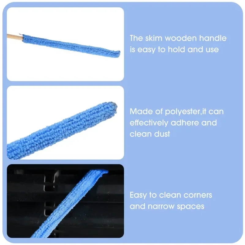 Microfiber Car Detail Cleaning Brush Long Handle Air Conditioner Blind Narrow Dust Collector Stick Auto Wash Cloth Brushes Tools