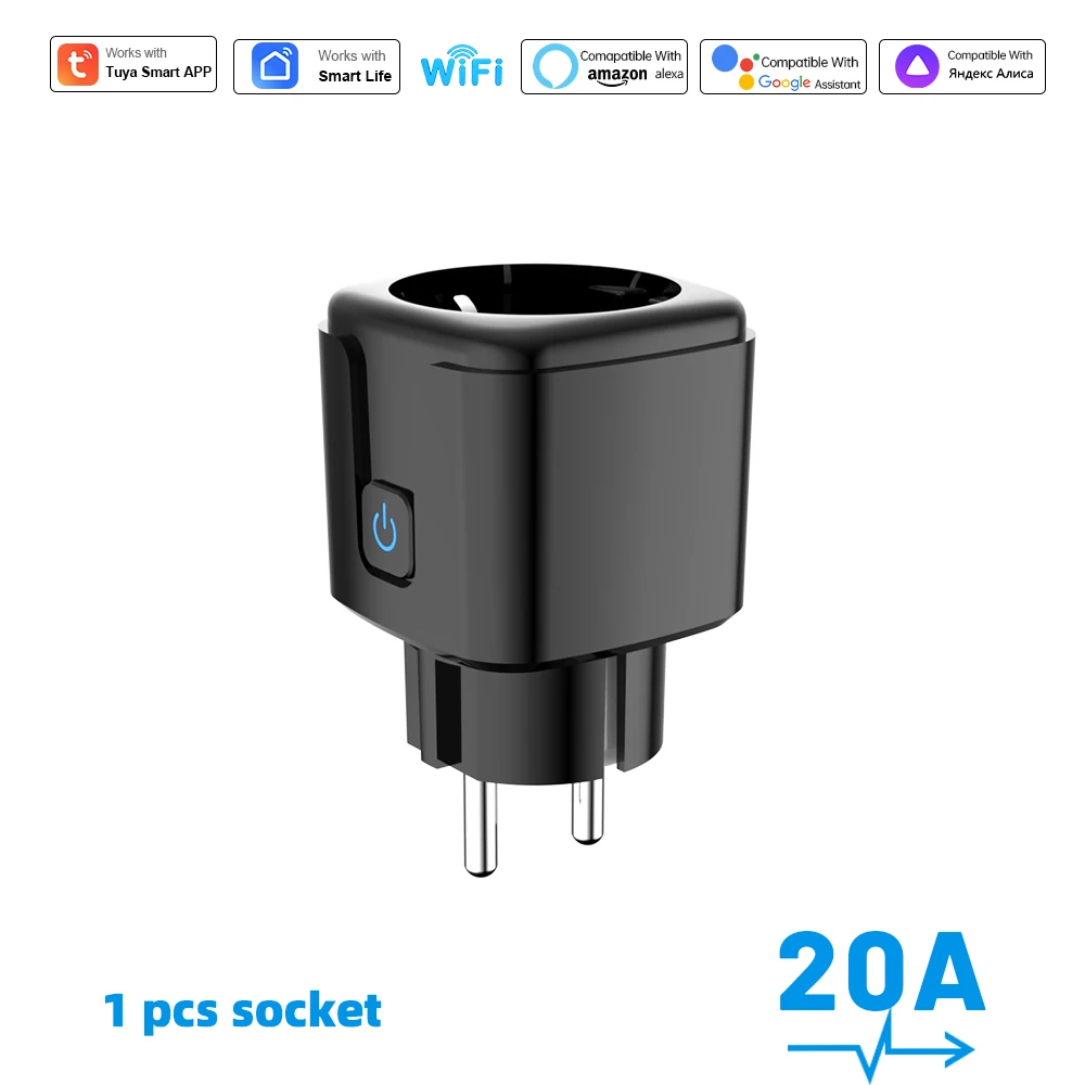 Tuya Smart Socket WiFi-afstandsbediening EU-stekker met energiemonitoring 16A/20A Spraakbesturing Google/Alexa Tijdgestuurd