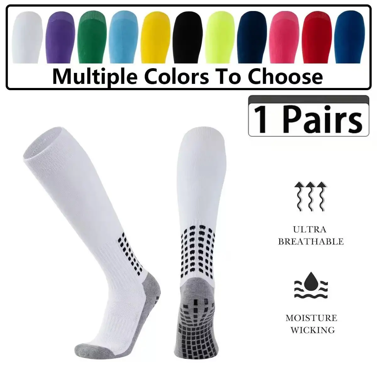 

1 Pair Men's Soccer Socks Anti Slip Knee Socks Non Slip Grip Pads for Football Basketball Sports Grip Socks