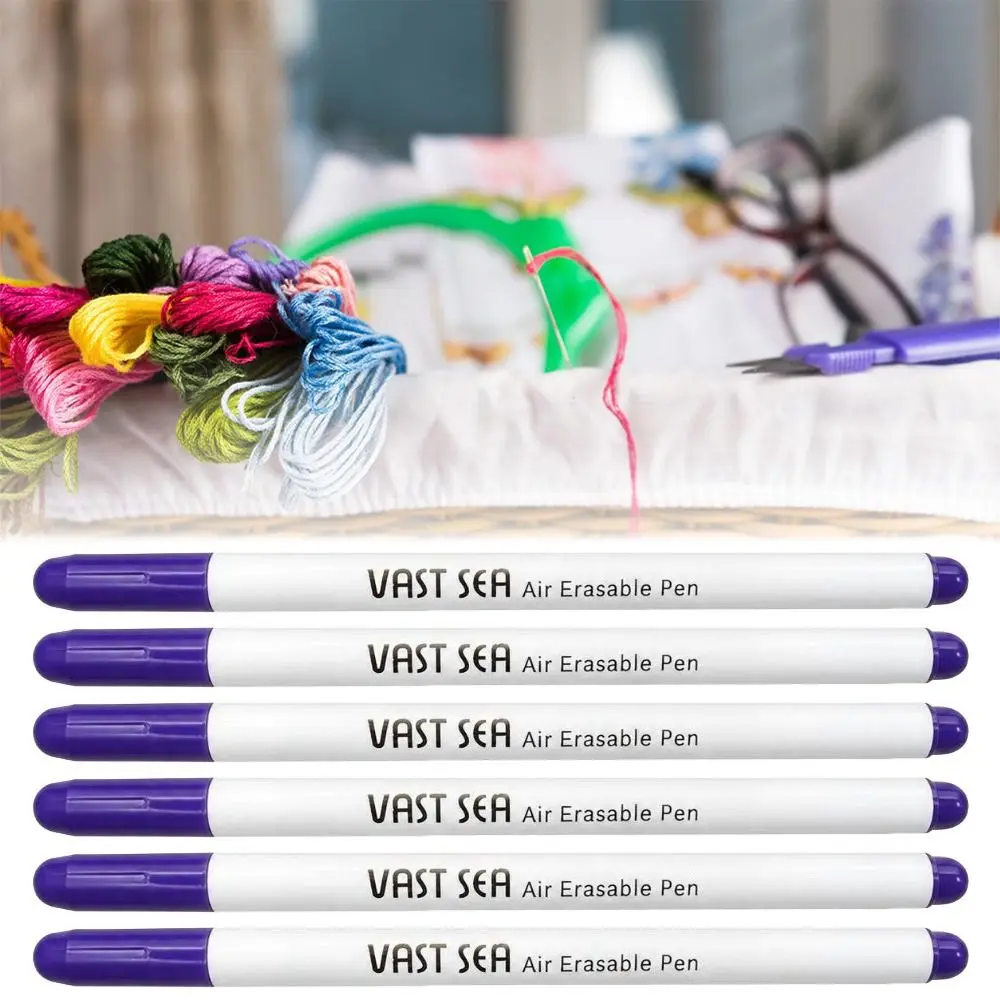 12Pcs Plastic Air Erasable Pens Purple Ink Automatic Disappearing Ink Sewing Marking Pens Air Erasable Disappearing Ink Pens