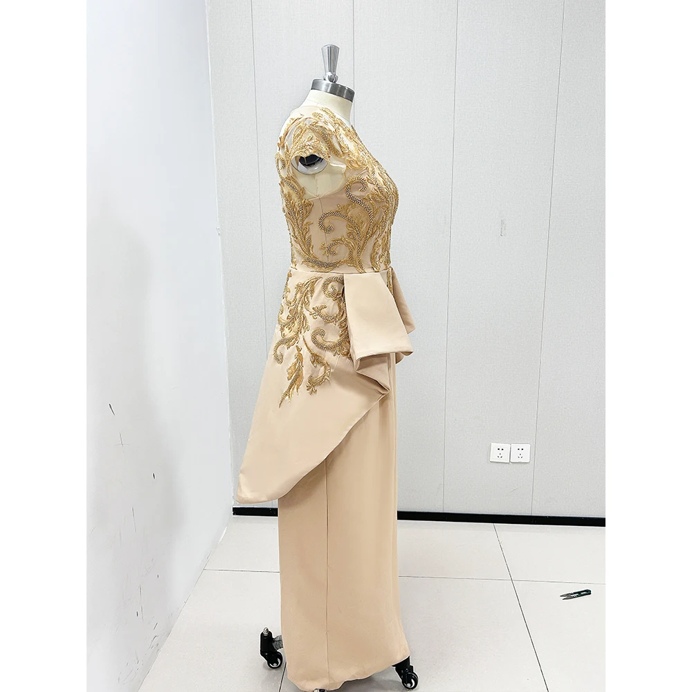 Robe de Soirée en Dentelle à Manches Courtes et Col Rond pour Femme, Tenue de Bal Élégante, Éducative, Longueur au Sol, pour les Occasions Spéciales