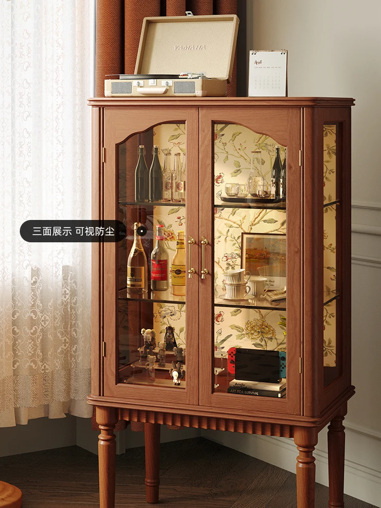 Solid wood wine cabinet display cabinet against the wall glass door TV cabinet