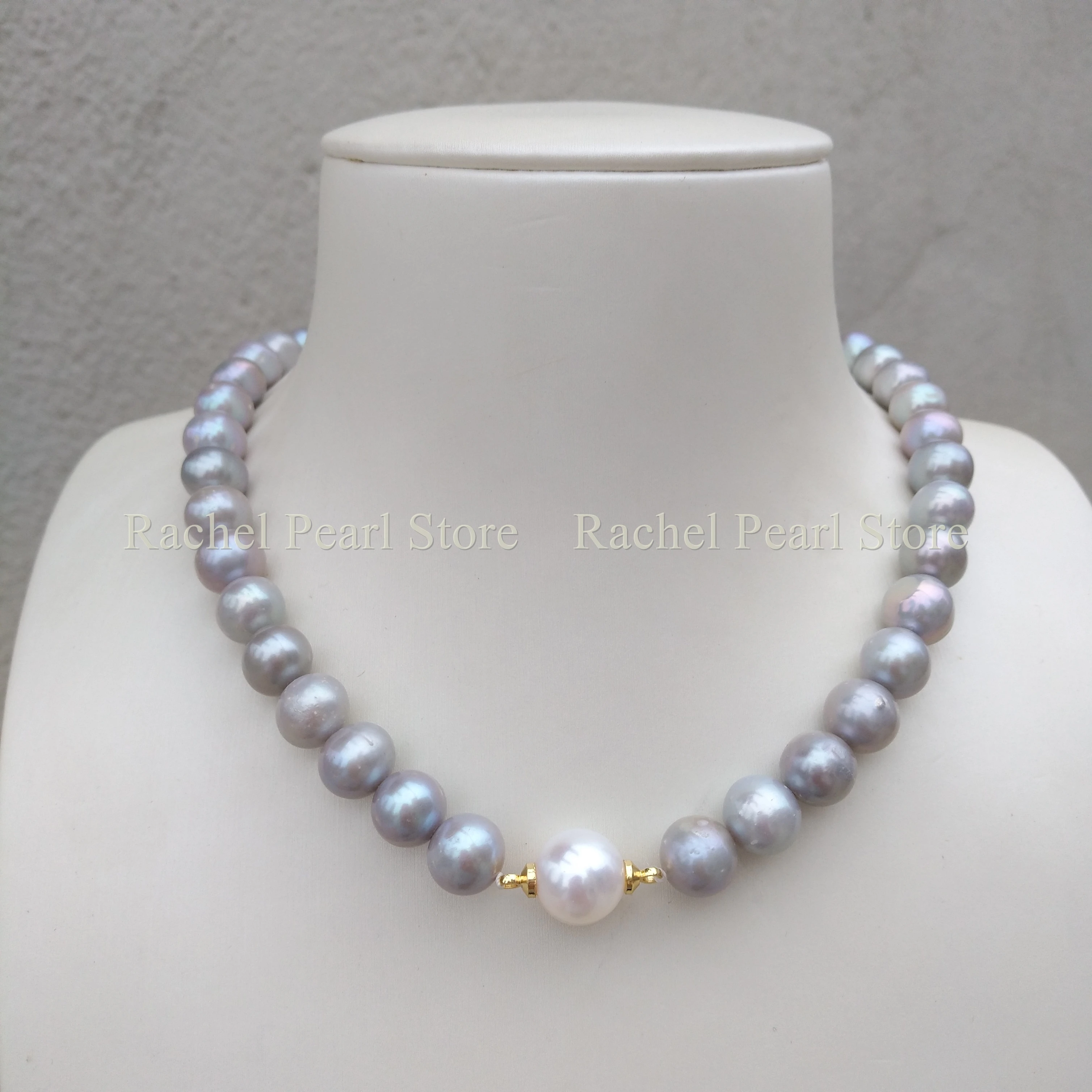 Excellent Natural South Sea Genuine Silver 9-12mm Gray White Real Pearl Necklace 17