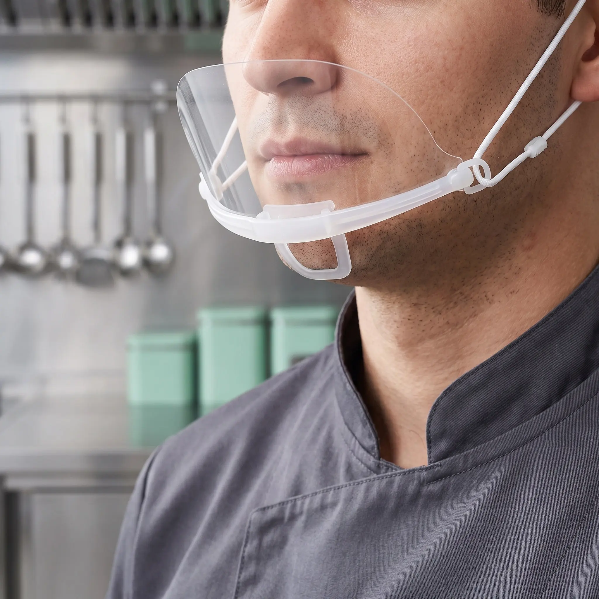 20Pcs Anti-Saliva Face Shields Pe Plastic Chef Mask Nose Mouth Cover Restaurant Kitchen Food Safety Mask Nose Cover