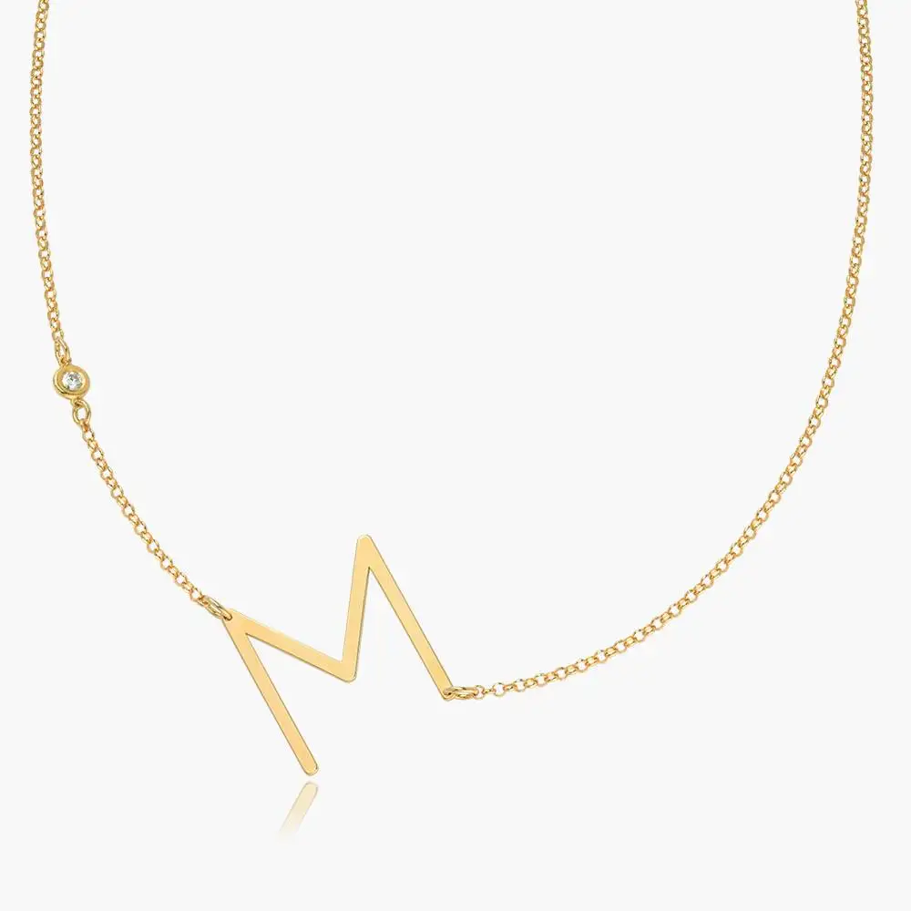 غير المتماثلة Y قطرة قلادة شخصية الأولي قلادة مع سحر الزركون 18K مطلية بالذهب لذيذ طبقات مجوهرات هدية لها #1