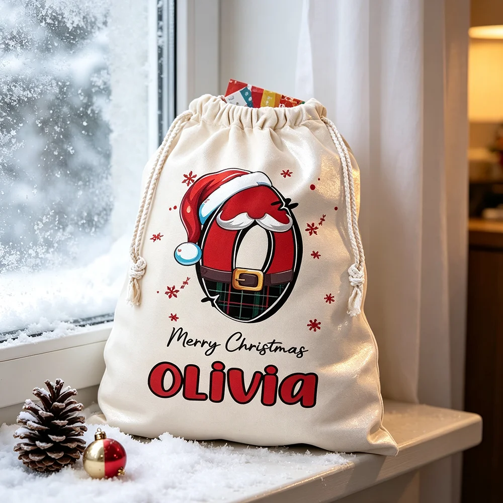 Sac de Noël personnalisé avec monogramme, grand sac de Père Noël, fournitures de fête de Noël, décoration d'arbre de Noël, sac de rangement pour cadeaux de Noël pour enfants